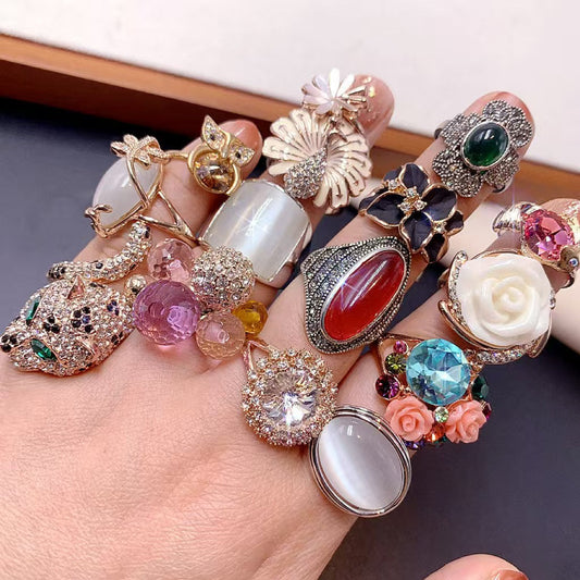 CICIDIY-Advanced retro brick inlaid resin gemstone ring-Open inlive